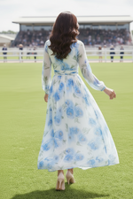 Floral Chiffon V-Neck Maxi Dress with Long Sleeves