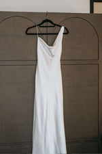 Asymmetrical Cowl Back Satin Slip Wedding Dress