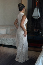 High Neck Beaded Maxi Dress with Tiered Ruffles