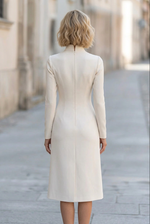 High Neck Button Front Midi A-Line Coat Dress