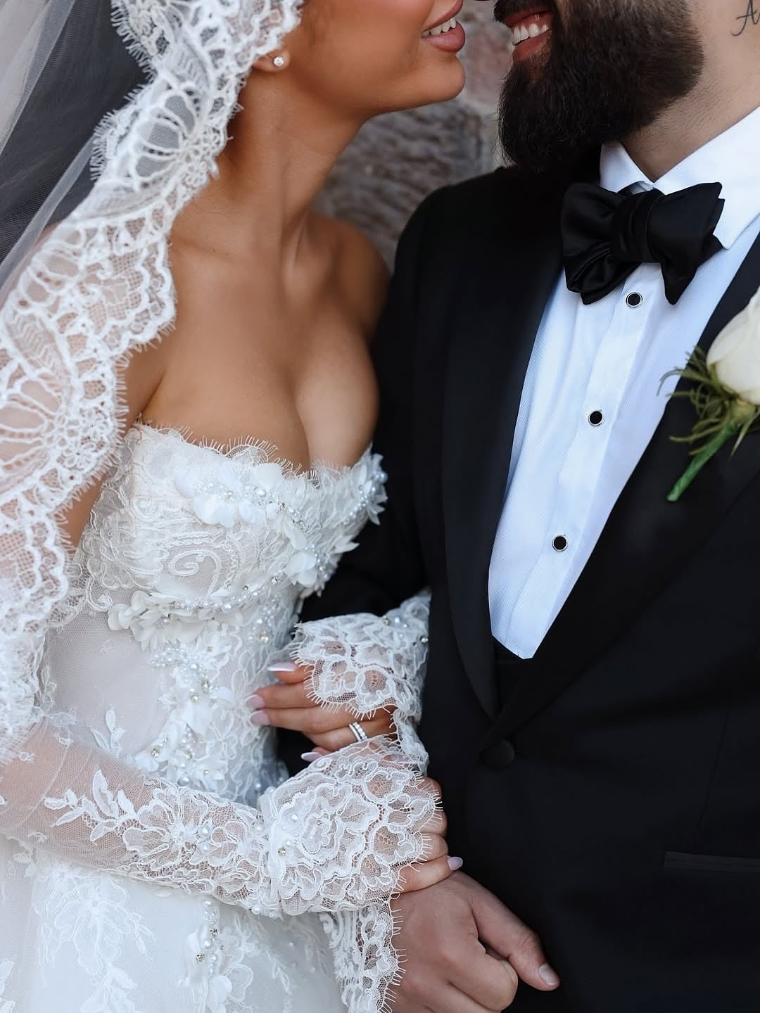 Strapless Lace Corset Ball Gown Wedding Dress