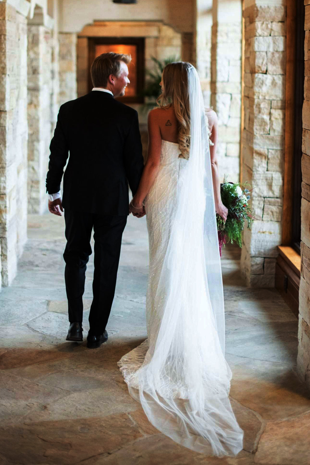 Strapless Deep V-Neck Sequin Wedding Gown