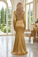 Long Sleeve Slit V-Neck Gown with 3D Florals