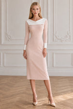 Collared Midi Sheath Dress with Long Sleeves
