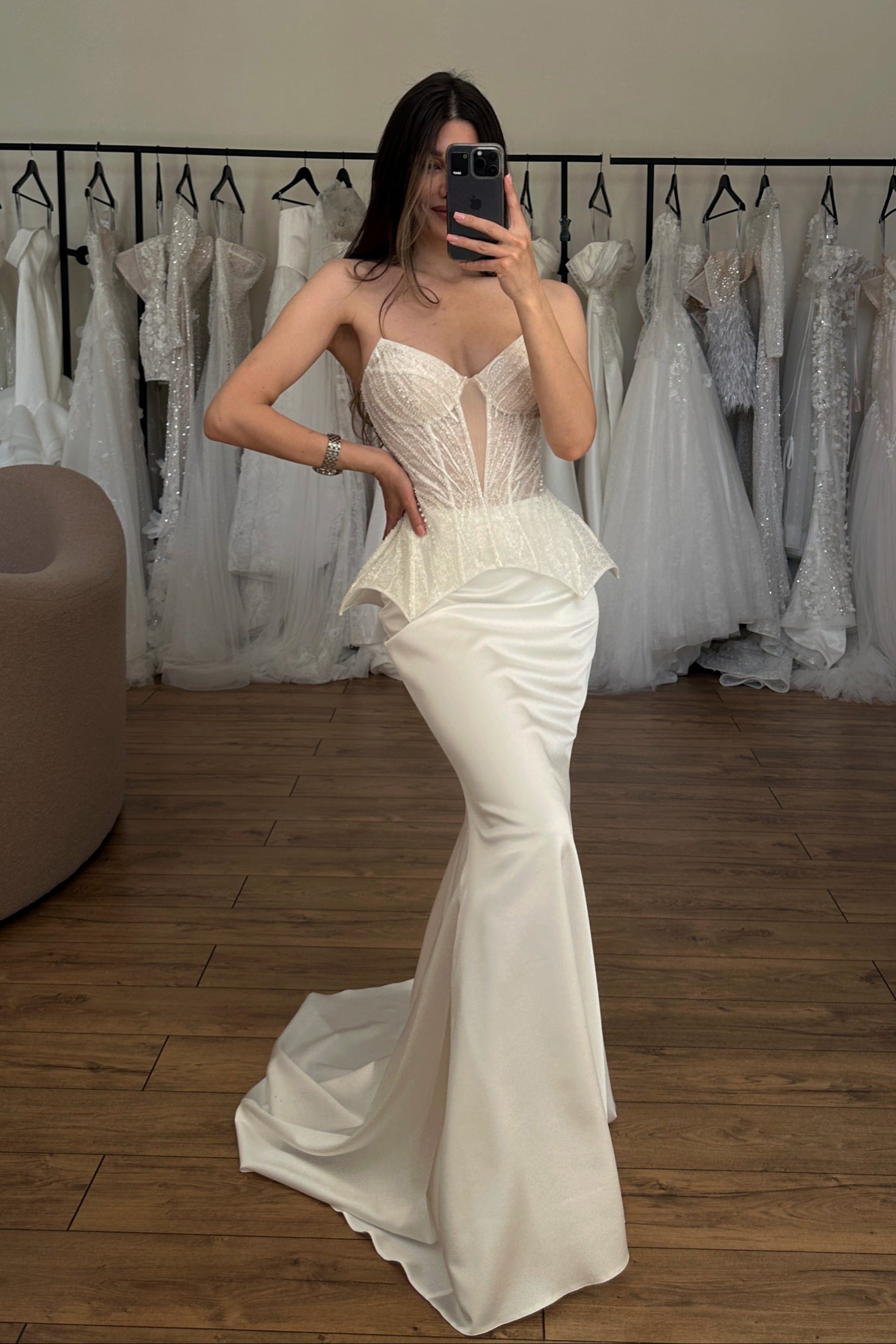 Corset Peplum Mermaid Wedding Dress with Train