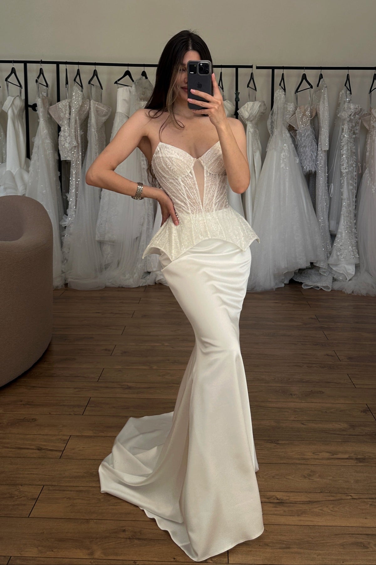 Corset Peplum Mermaid Wedding Dress with Train