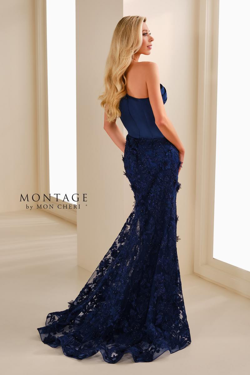 One-Shoulder Pleated Satin and Lace Trumpet Gown