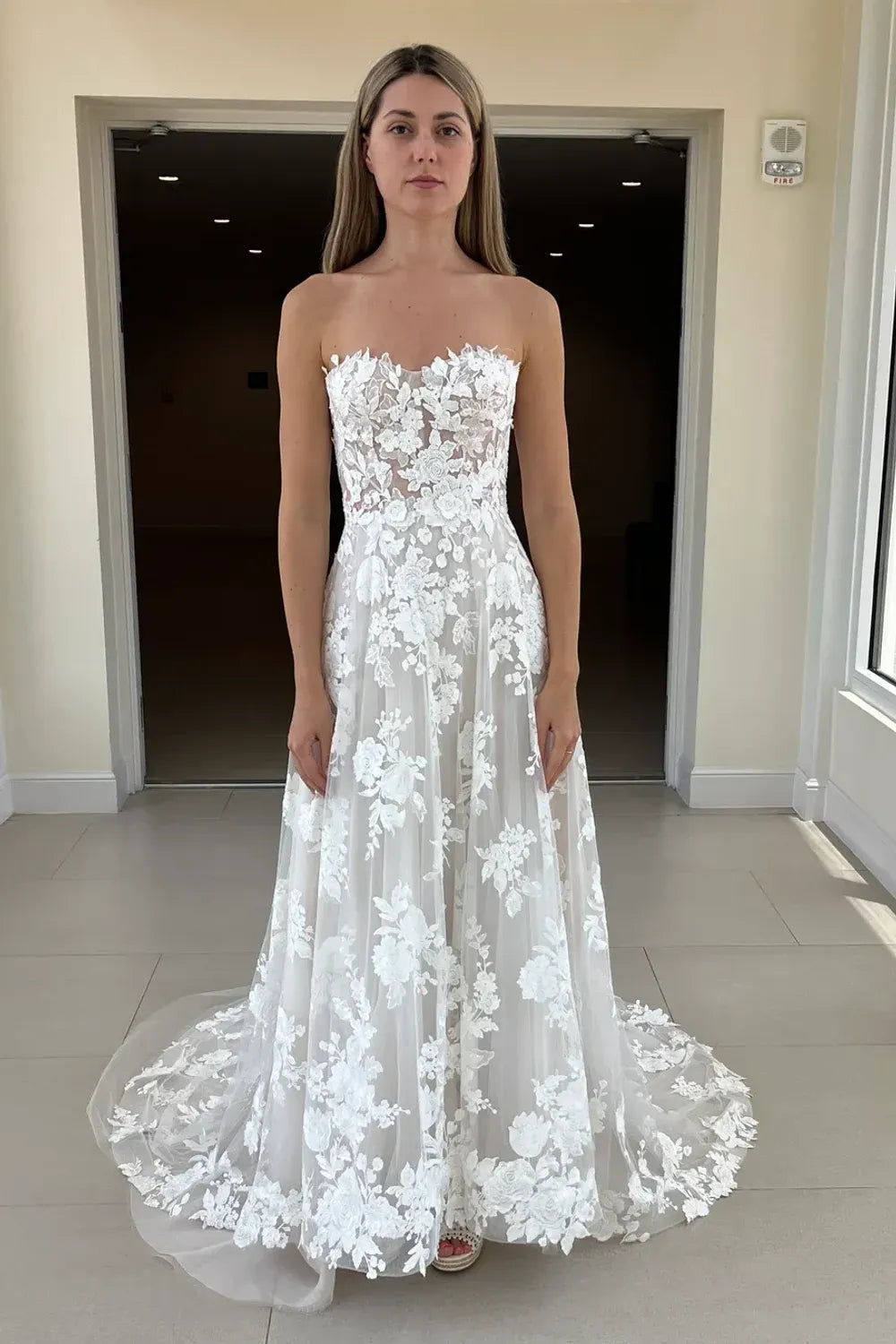 Strapless Lace A-Line Wedding Dress with Corset Bodice