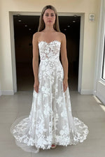 Strapless Lace A-Line Wedding Dress with Corset Bodice