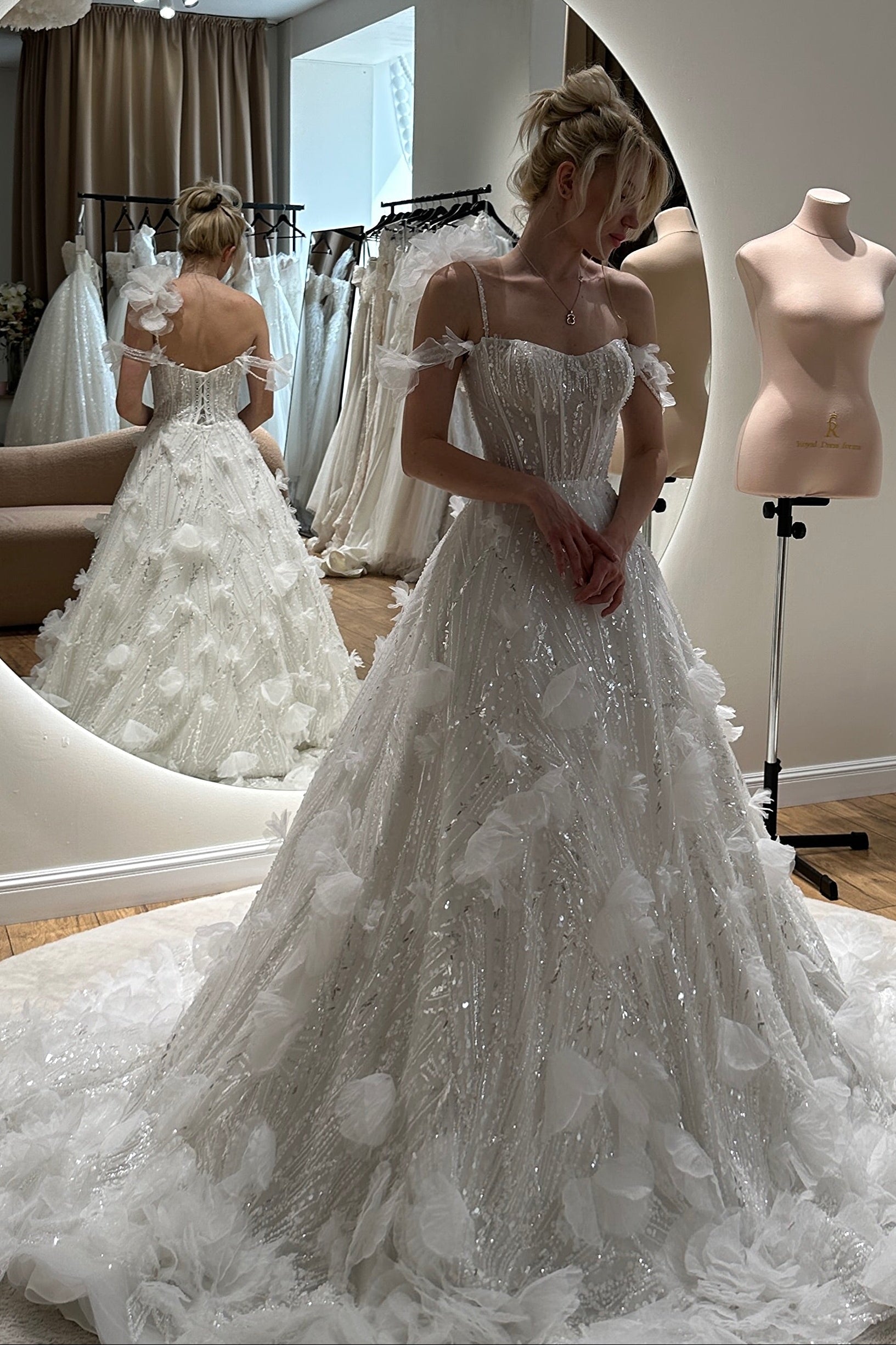 Romantic Sequin Corset Ball Gown Wedding Dress