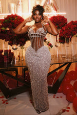 Crystal Embellished Sheer Corset Evening Gown