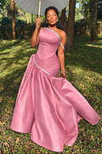 Corset Evening Gown with Beaded Asymmetric Skirt
