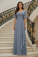 A-Line Chiffon Maxi Dress with Flutter Sleeves
