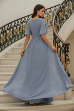 A-Line Chiffon Maxi Dress with Flutter Sleeves
