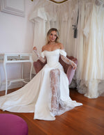 Off Shoulder Lace Slit Wedding Dress