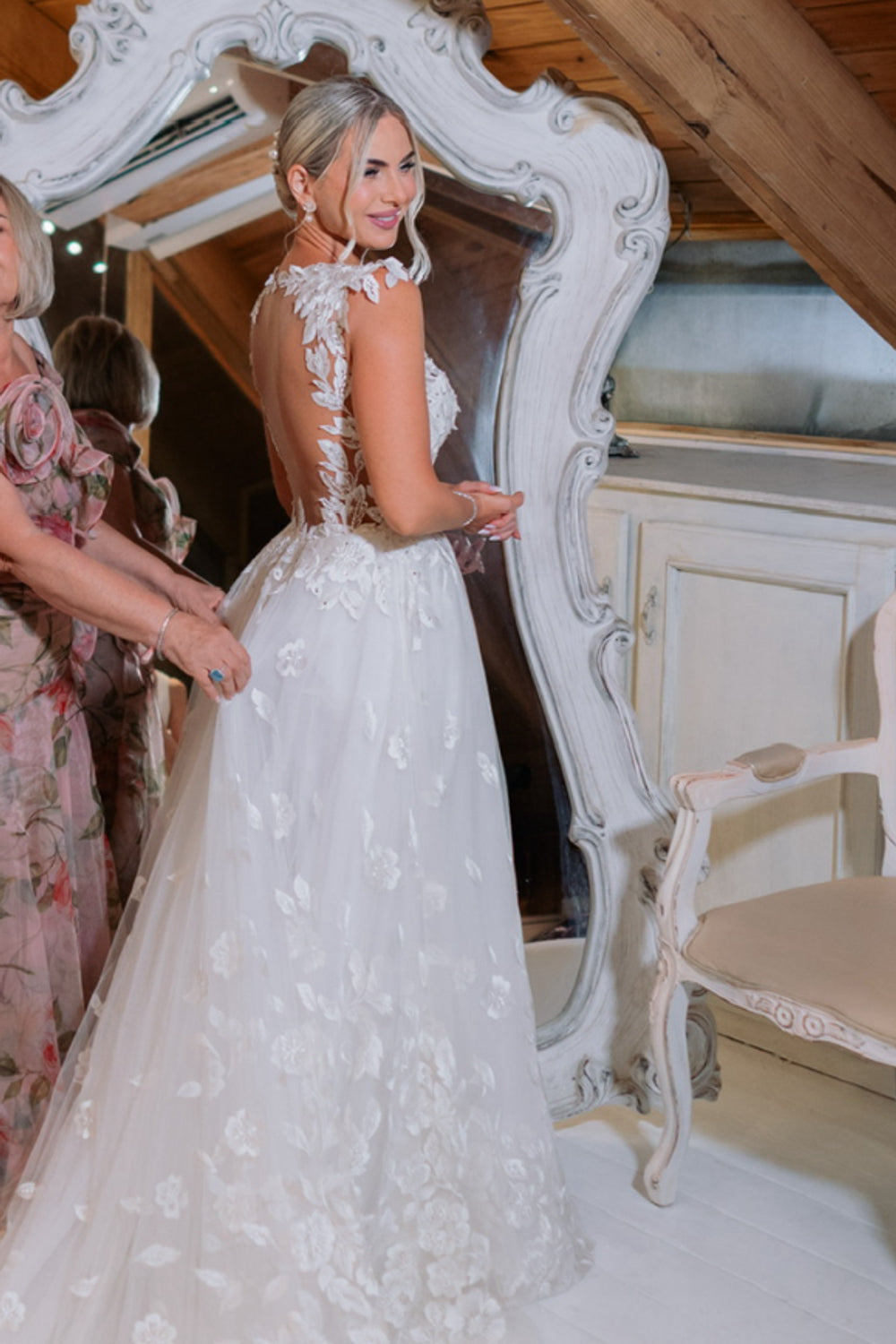 Plunging V-Neck Lace Applique A-Line Wedding Dress