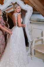 Plunging V-Neck Lace Applique A-Line Wedding Dress