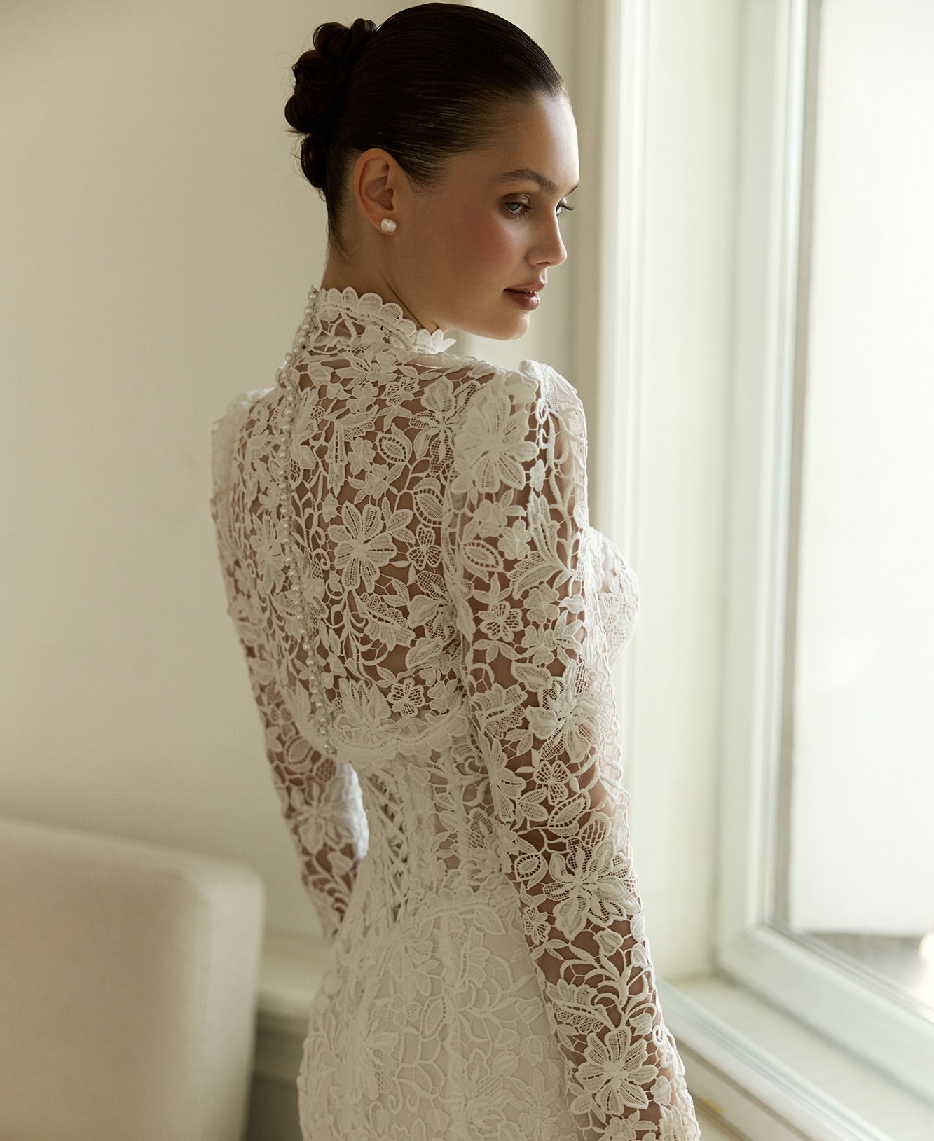 High Neck Lace Mermaid Wedding Dress with Corset Bodice