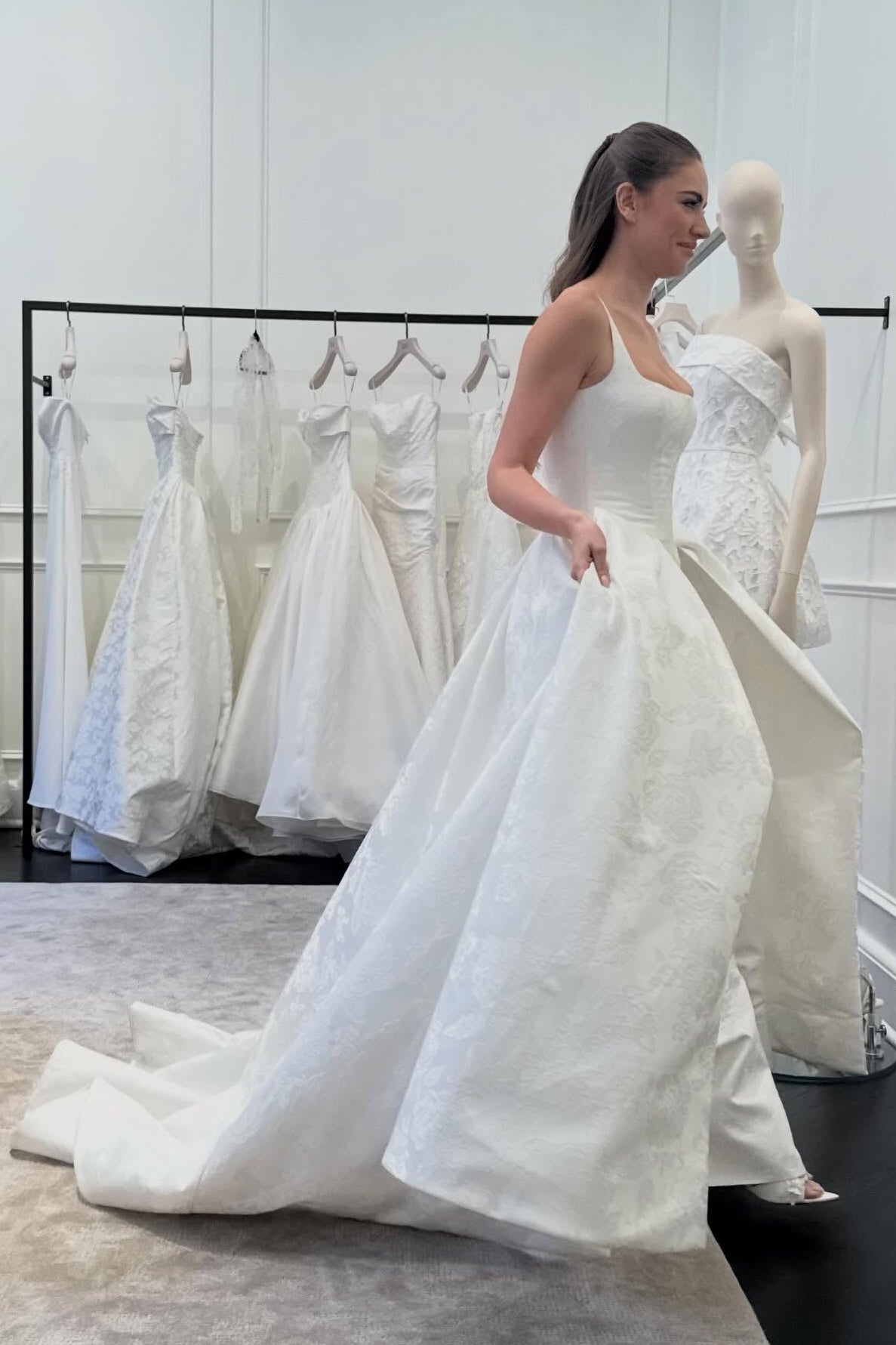 Square Neck Jacquard Ball Gown Wedding Dress