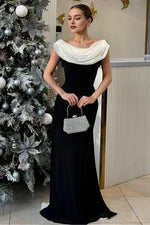 Elegant Cowl Neck Evening Gown with Pleated Back
