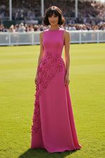 Sleeveless 3D Floral Applique A-Line Evening Gown
