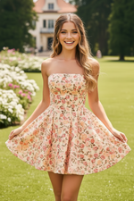 Strapless Floral Fit and Flare Mini Dress