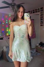 Strapless Floral Sequin Mini Dress with Bow Back