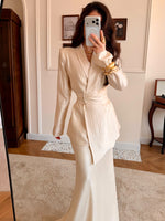 Elegant Two-Piece Blazer Jacket and Maxi Skirt Set
