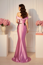 Floral Print Off-the-Shoulder Column Evening Gown