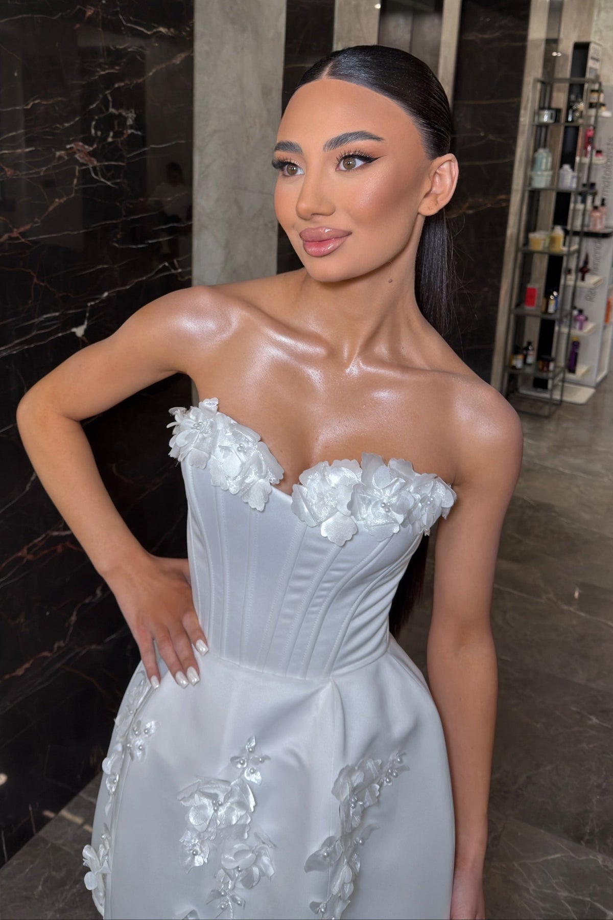 Strapless Corset Mini Dress with 3D Florals