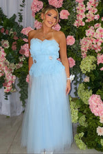 Strapless A-Line Tulle Gown with 3D Floral Bodice