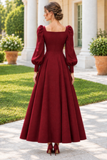 Bateau Neck Floral Shoulder Long Sleeve A-Line Gown