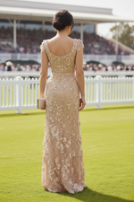 3D Floral Lace Sheath Gown with High Slit