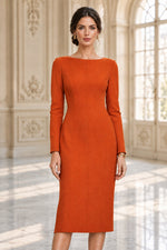 Long Sleeve Seamed Sheath Midi Dress