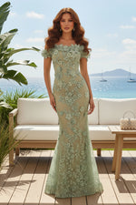 Off-the-Shoulder 3D Floral Lace Trumpet Gown