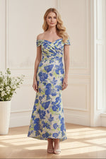 Off-the-Shoulder Floral Jacquard High-Low Gown