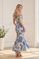 Off-the-Shoulder Floral Jacquard High-Low Gown