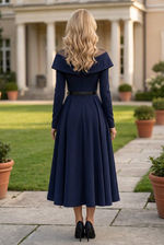 Illusion Neck Foldover Midi Dress with Belt