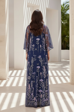 Floral Embroidered Cape Overlay Evening Gown