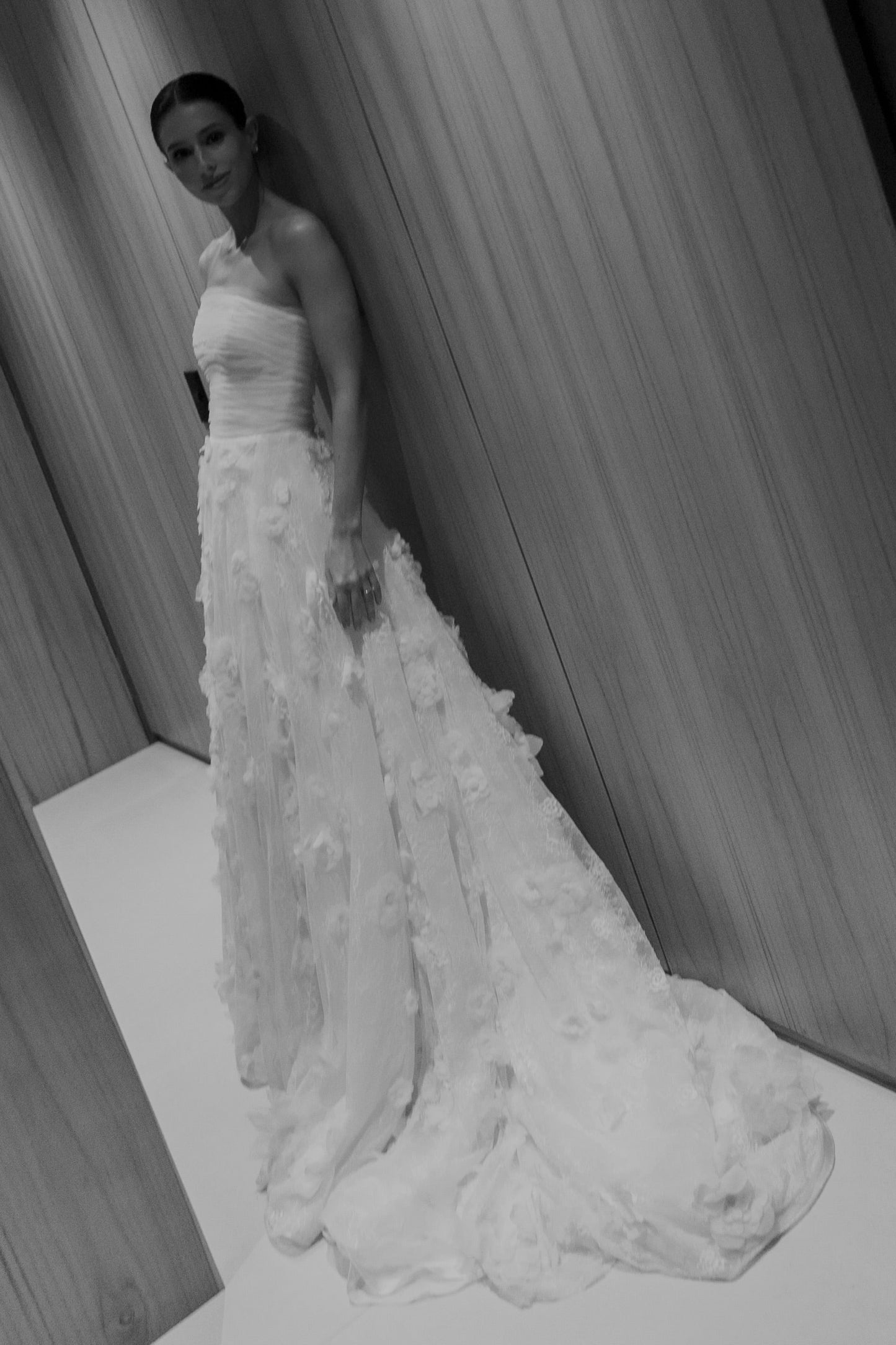 3D Floral A-Line Wedding Dress with Ruched Bodice