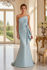 One-Shoulder Beaded Mermaid Gown with Floral Sash
