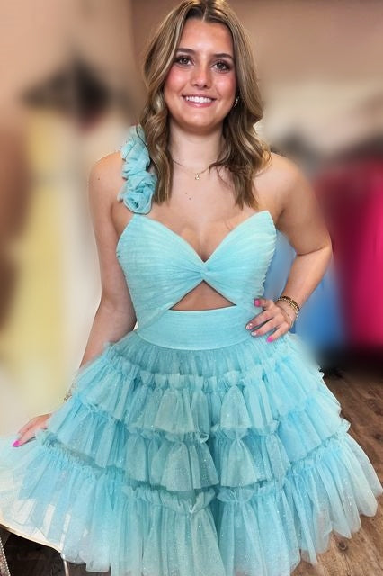 One-Shoulder Tiered Tulle Homecoming Mini Dress