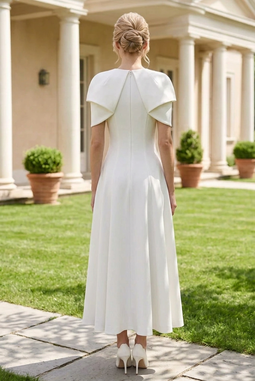 A-Line Midi Dress with Cape Collar