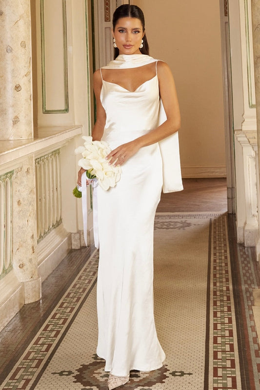 Cowl Neck Slip Wedding Dress with Watteau Train