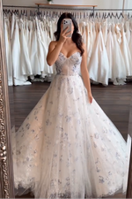 Floral Embroidered Corset Ball Gown Wedding Dress