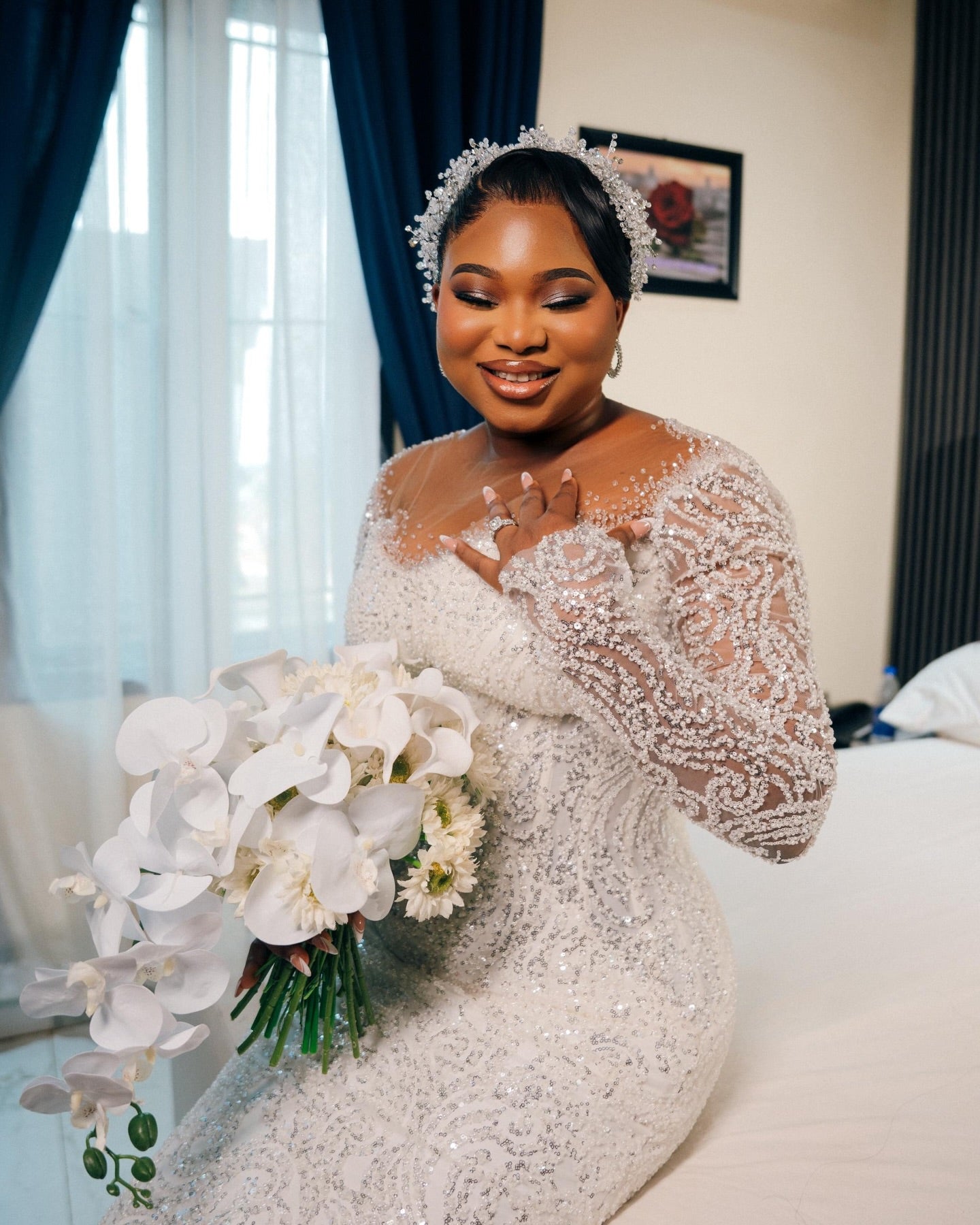 Long Sleeve Illusion Mermaid Sequin Wedding Gown