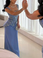 Embellished Peplum Column Formal Dress