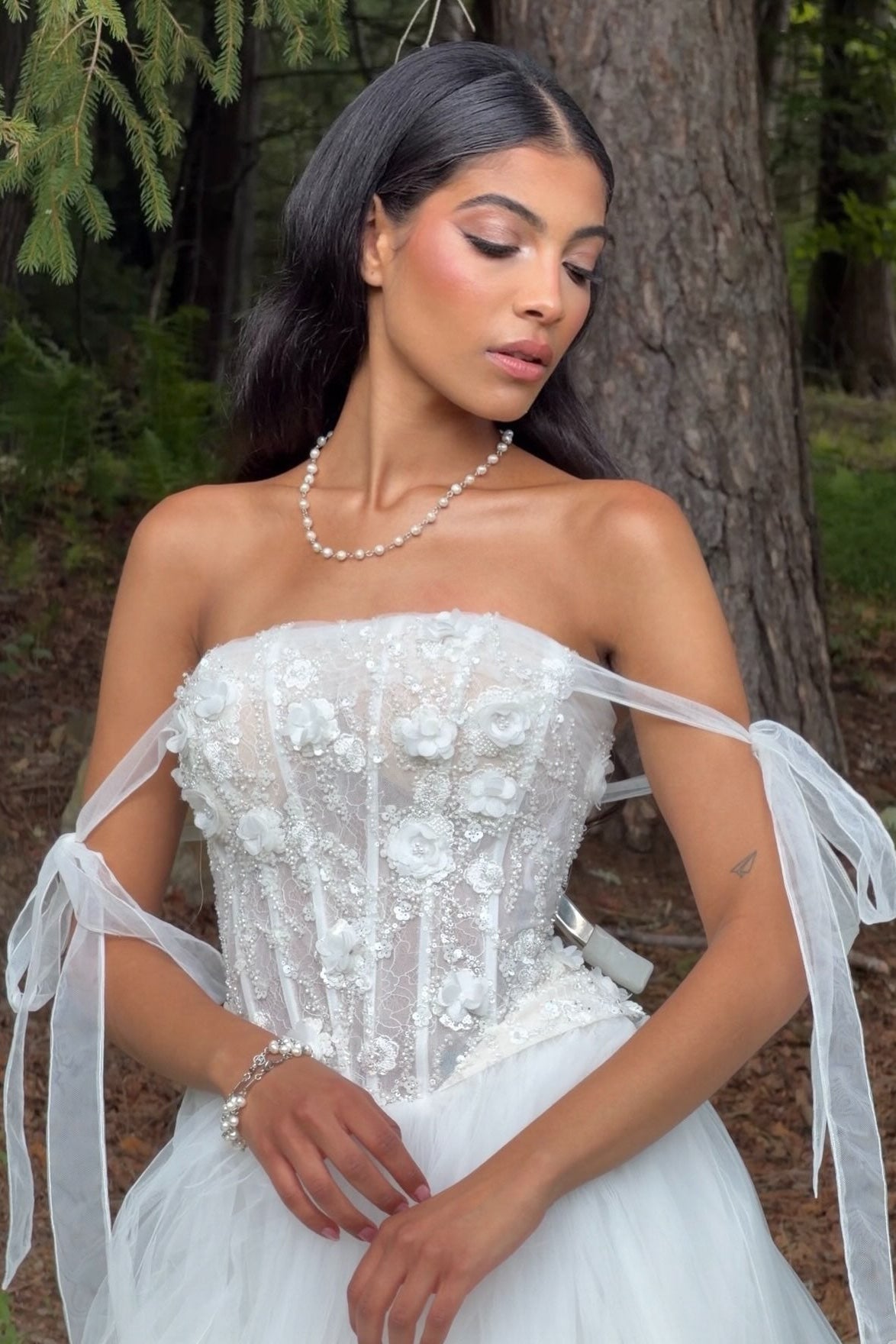 Corset Tulle Ball Gown with 3D Floral Appliques