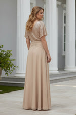 V-Neck Flutter Sleeve High-Low Evening Gown