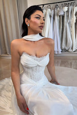 Strapless Lace Corset Wedding Gown with Chiffon Skirt